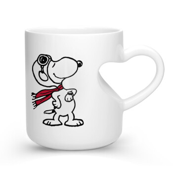 Snoopy ο πιλότος, Κούπα καρδιά λευκή, κεραμική, 330ml
