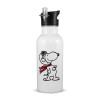 White water bottle with straw, stainless steel 600ml