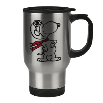 Snoopy ο πιλότος, Stainless steel travel mug with lid, double wall 450ml