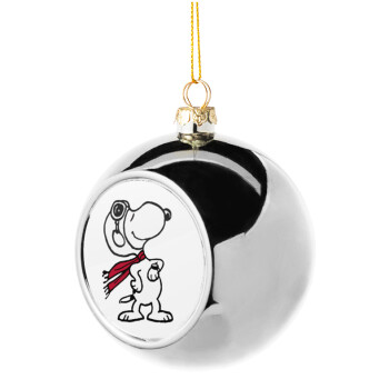 Snoopy ο πιλότος, Silver 8cm Christmas tree ball ornament