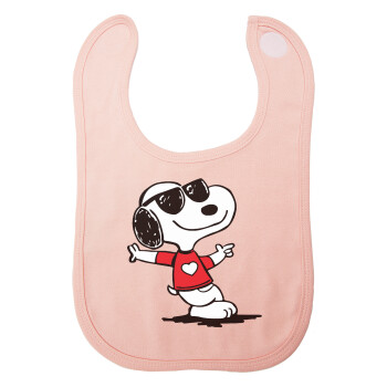 Snoopy καρδούλα, Σαλιάρα με Σκρατς ΡΟΖ 100% Organic Cotton (0-18 months)