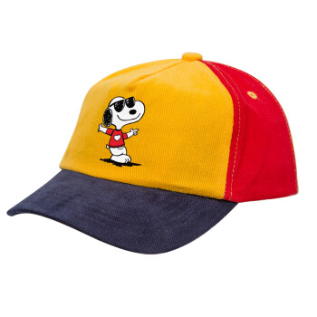 Snoopy καρδούλα, Καπέλο παιδικό Baseball, 100% Βαμβακερό Drill, Κίτρινο/Μπλε/Κόκκινο (ΒΑΜΒΑΚΕΡΟ, ΠΑΙΔΙΚΟ, ONE SIZE)