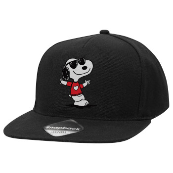 Snoopy καρδούλα, Adult Flat Snapback Hat Black, (100% COTTON TWILL, ADULT, UNISEX, ONE SIZE)