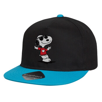 Snoopy καρδούλα, Child's Flat Snapback Hat, Black/Blue (100% COTTON, CHILD, UNISEX, ONE SIZE)