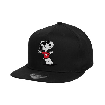 Snoopy καρδούλα, Children's Flat Snapback Hat, Black (100% COTTON, CHILD, UNISEX, ONE SIZE)