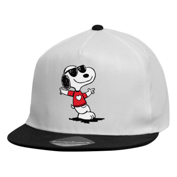 Snoopy καρδούλα, Child's Flat Snapback Hat, White (100% COTTON, CHILDREN'S, UNISEX, ONE SIZE)