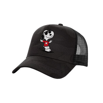 Snoopy καρδούλα, Adult Structured Trucker Hat, with Mesh, Dark Army (100% COTTON, ADULT, UNISEX, ONE SIZE)