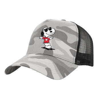 Snoopy καρδούλα, Adult Structured Trucker Hat, with Mesh, (Camouflage) Army Camo (100% COTTON, ADULT, UNISEX, ONE SIZE)