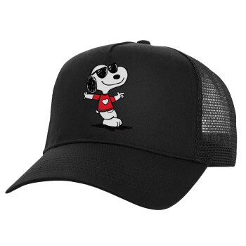 Snoopy καρδούλα, Structured Trucker Adult Hat, with Mesh, Black (100% COTTON, ADULT, UNISEX, ONE SIZE)