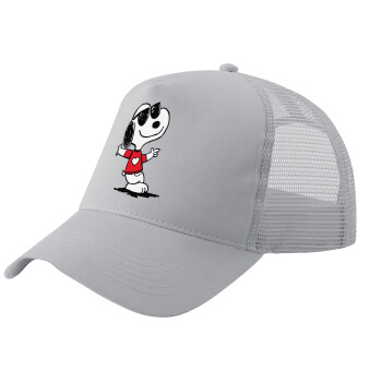 Snoopy καρδούλα, Adult Structured Trucker Hat, with Mesh, GRAY (100% COTTON, ADULT, UNISEX, ONE SIZE)