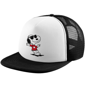 Snoopy καρδούλα, Καπέλο παιδικό Soft Trucker με Δίχτυ ΜΑΥΡΟ/ΛΕΥΚΟ (POLYESTER, ΠΑΙΔΙΚΟ, ONE SIZE)