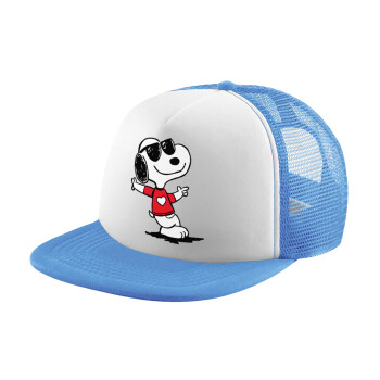 Snoopy καρδούλα, Καπέλο παιδικό Soft Trucker με Δίχτυ ΓΑΛΑΖΙΟ/ΛΕΥΚΟ (POLYESTER, ΠΑΙΔΙΚΟ, ONE SIZE)