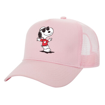 Snoopy καρδούλα, Adult Structured Trucker Hat, with Mesh, PINK (100% COTTON, ADULT, UNISEX, ONE SIZE)