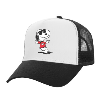 Snoopy καρδούλα, Adult Structured Trucker Hat, with Mesh, WHITE/BLACK (100% COTTON, ADULT, UNISEX, ONE SIZE)