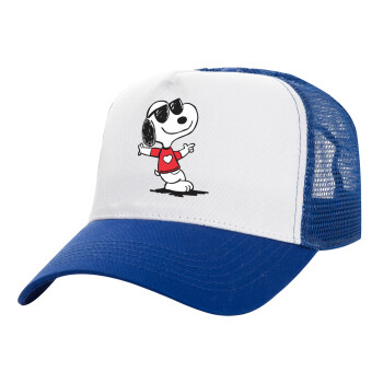 Snoopy καρδούλα, Adult Structured Trucker Hat, with Mesh, WHITE/BLUE (100% COTTON, ADULT, UNISEX, ONE SIZE)