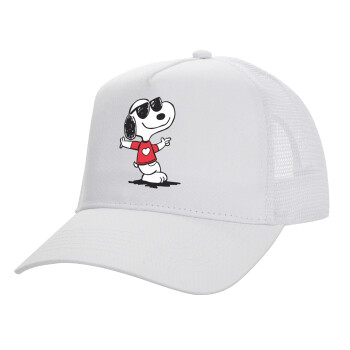 Snoopy καρδούλα, Structured Trucker Adult Hat, with Mesh, WHITE (100% COTTON, ADULT, UNISEX, ONE SIZE)