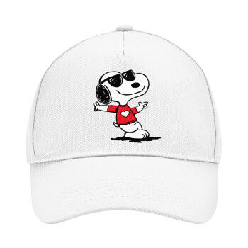 Snoopy καρδούλα, Adult Baseball Cap, Drill, White (100% COTTON, ADULT, UNISEX, ONE SIZE)