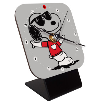 Snoopy καρδούλα, Επιτραπέζιο ρολόι ξύλινο με δείκτες (10cm)