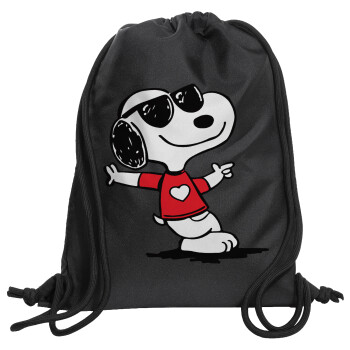 Snoopy καρδούλα, Backpack pouch GYMBAG Black, with pocket (40x48cm) & thick cords