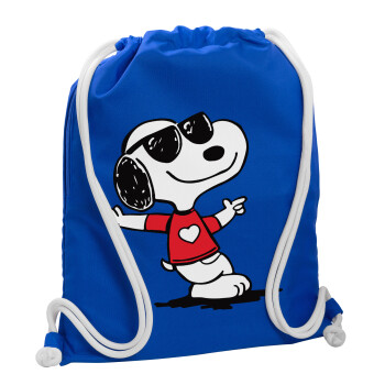 Snoopy καρδούλα, Backpack pouch GYMBAG Blue, with pocket (40x48cm) & thick cords