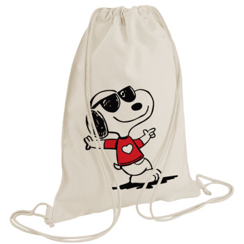 Snoopy καρδούλα, Backpack bag GYMBAG natural (28x40cm)