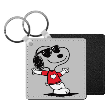 Snoopy καρδούλα, Μπρελόκ Δερματίνη, τετράγωνο ΜΑΥΡΟ (5x5cm)