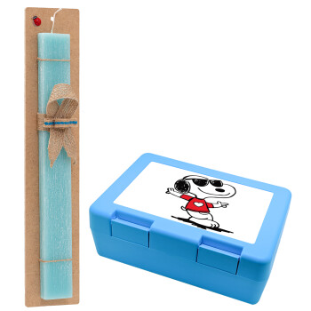 Snoopy καρδούλα, Easter Set, children's snack container BLUE & Easter aromatic flat candle (30cm) (TURQUOISE)