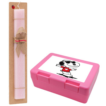 Snoopy καρδούλα, Easter Set, children's snack container PINK & scented flat Easter candle (30cm) (PINK)