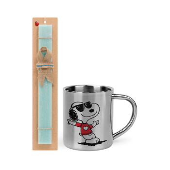 Snoopy καρδούλα, Easter Set, metallic thermal cup (300ml) & aromatic flat Easter candle (30cm) (TURQUOISE)