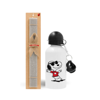 Snoopy καρδούλα, Easter Set, metallic aluminum water bottle (500ml) & aromatic flat Easter candle (30cm) (GRAY)