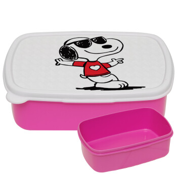 Snoopy καρδούλα, ΡΟΖ παιδικό δοχείο φαγητού (lunchbox) πλαστικό (BPA-FREE) Lunch Βox M18 x Π13 x Υ6cm