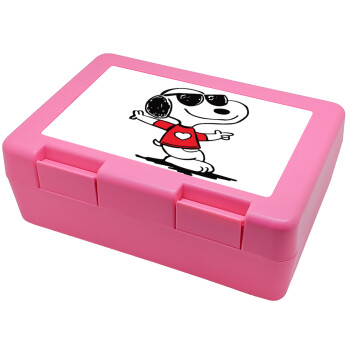 Snoopy καρδούλα, Παιδικό δοχείο κολατσιού ΡΟΖ 185x128x65mm (BPA free πλαστικό)