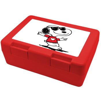 Snoopy καρδούλα, Παιδικό δοχείο κολατσιού ΚΟΚΚΙΝΟ 185x128x65mm (BPA free πλαστικό)