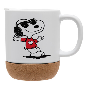 Snoopy καρδούλα, Κούπα, κεραμική με βάση φελού και καπάκι (ΜΑΤ), 330ml (1 τεμάχιο)