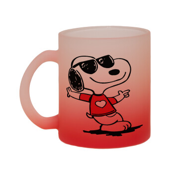 Snoopy καρδούλα, Κούπα γυάλινη δίχρωμη με βάση το κόκκινο ματ, 330ml