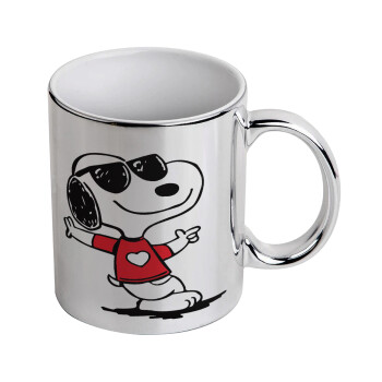 Snoopy καρδούλα, Mug ceramic, silver mirror, 330ml