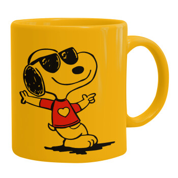 Snoopy καρδούλα, Κούπα, κεραμική κίτρινη, 330ml