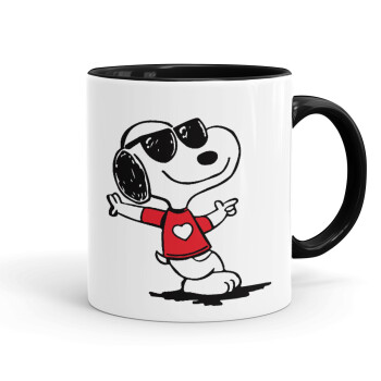 Snoopy καρδούλα, Κούπα χρωματιστή μαύρη, κεραμική, 330ml