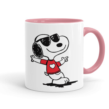 Snoopy καρδούλα, Κούπα χρωματιστή ροζ, κεραμική, 330ml