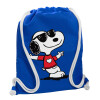 Backpack pouch GYMBAG Blue, with pocket (40x48cm) & thick cords