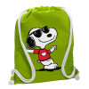 Backpack bag GYMBAG LIME GREEN, with pocket (40x48cm) & thick cords