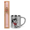 Easter Set, metallic thermal cup (300ml) & aromatic flat Easter candle (30cm) (PINK)