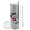 Tumbler stainless steel Silver 600ml, with metal straw & cleaning brush