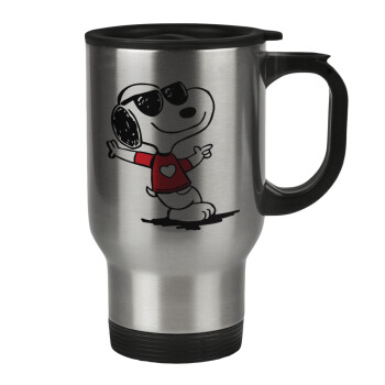 Snoopy καρδούλα, Stainless steel travel mug with lid, double wall 450ml