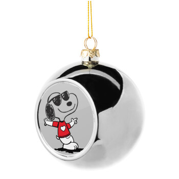 Snoopy καρδούλα, Χριστουγεννιάτικη μπάλα δένδρου Ασημένια 8cm