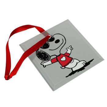 Snoopy καρδούλα, Christmas ornament, glass square ornament 9x9cm