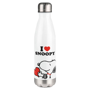 I LOVE SNOOPY, Metal mug thermos White (Stainless steel), double wall, 500ml