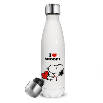 I LOVE SNOOPY, Metal mug thermos White (Stainless steel), double wall, 500ml