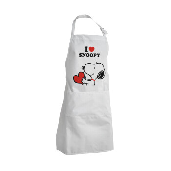 I LOVE SNOOPY, Adult Chef Apron (with sliders and 2 pockets)