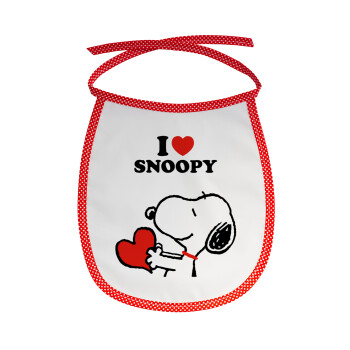 I LOVE SNOOPY, Σαλιάρα μωρού αλέκιαστη με κορδόνι Κόκκινη